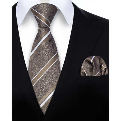 Herren Hochzeitskrawatte mit Streifenmuster und Einstecktuch