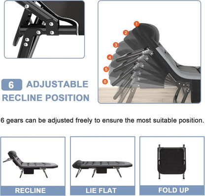 Sonnenliege Klappbar 6-Fach Verstellbar mit Seitentasche, Campingliege Schwarz