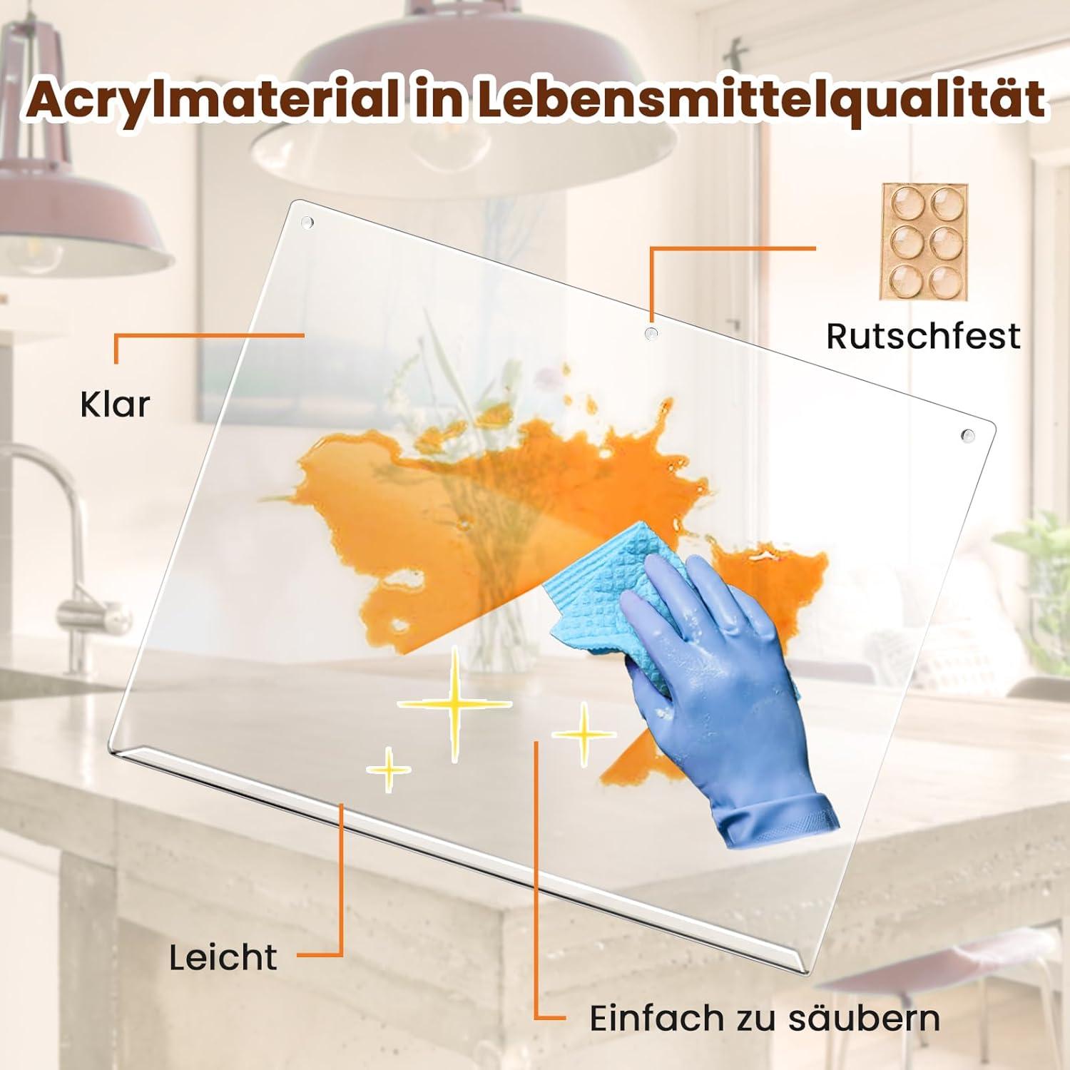 Acryl Schneidebrett XL Rutschfest Lippe 45x40cm Transparent Küchenutensil Geschenk