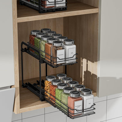 ZDDLOINP Ausziehbares Gewürzregal 2 Etagen Schwarz Küchen Organizer