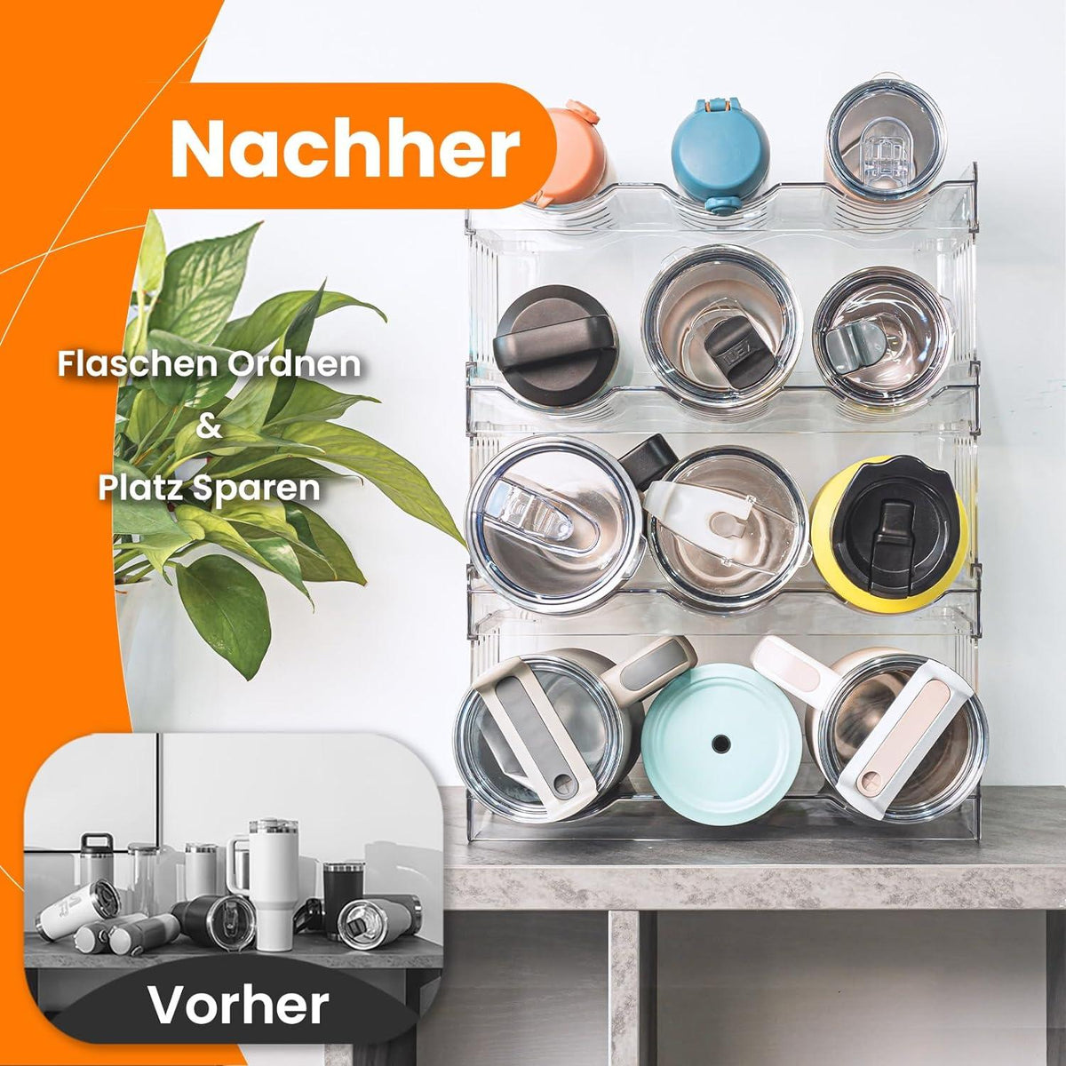 Stapelbares Flaschenregal für Küche Schrank Kühlschrank, 4 Schichten