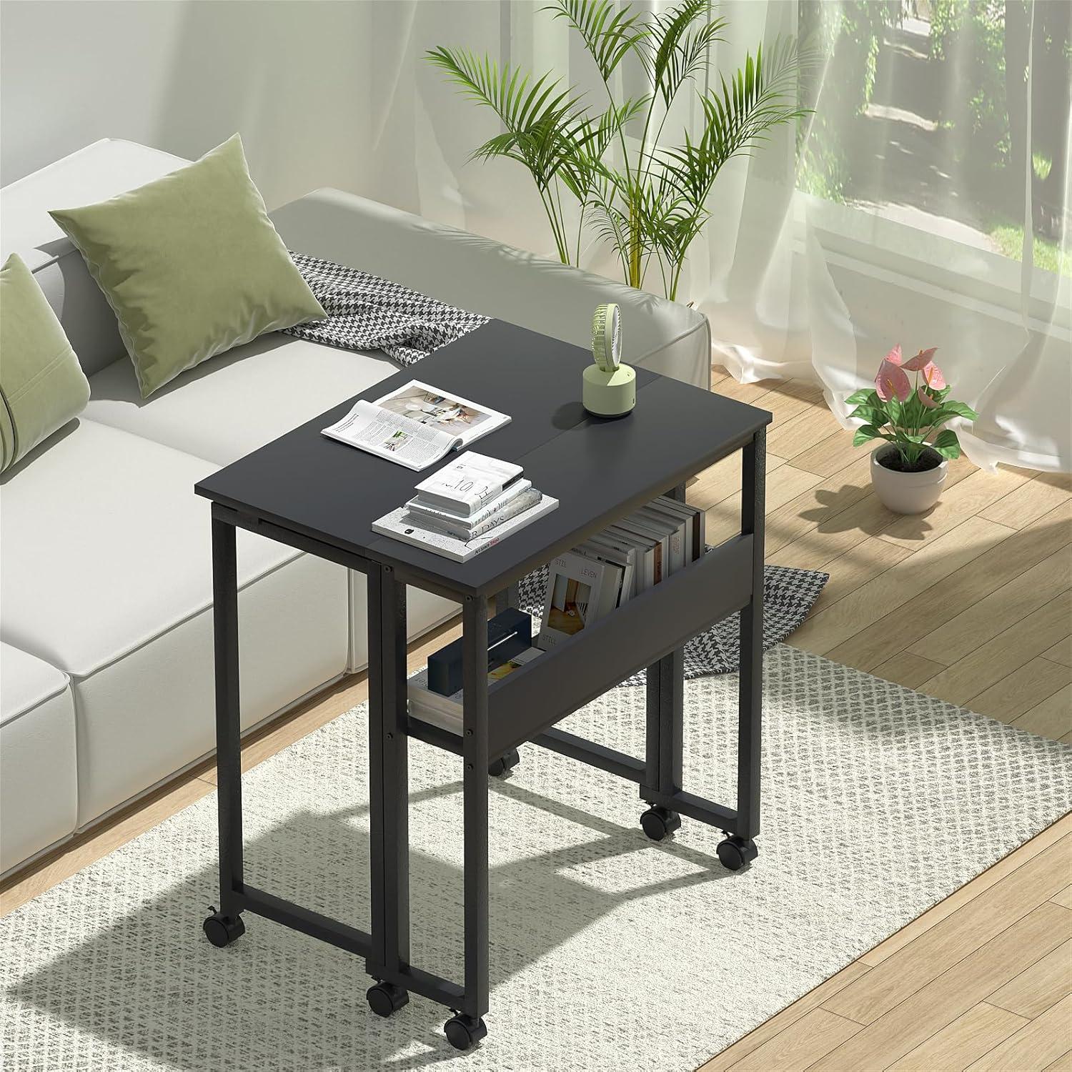 Klappbarer Schreibtisch 63 cm Schwarz Rollen Montage Stauraum
