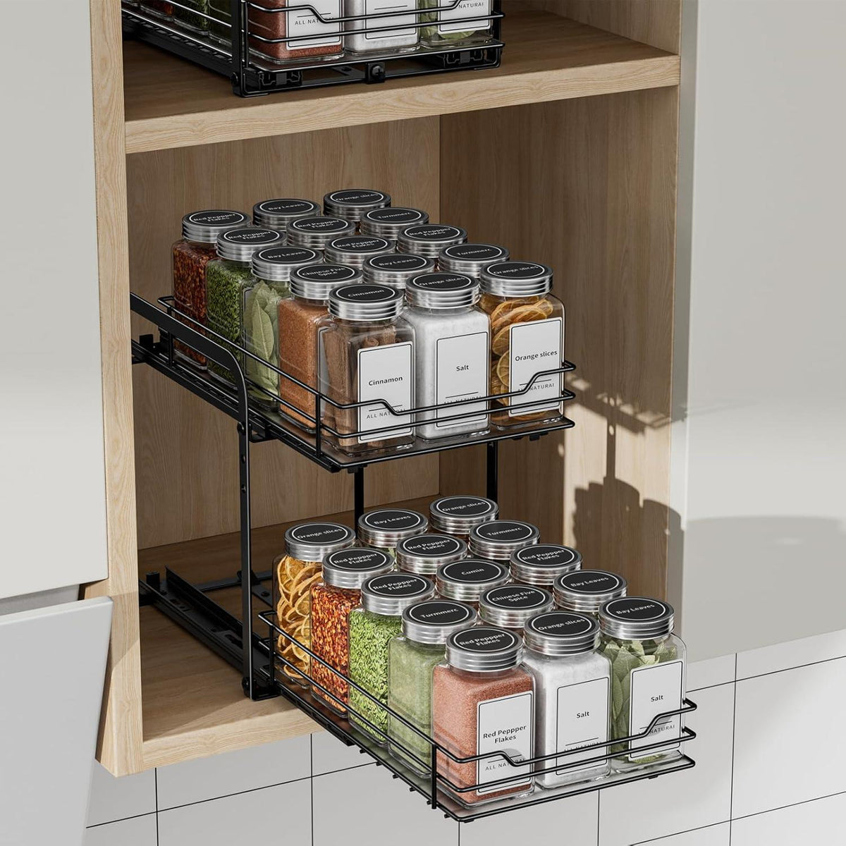 Ausziehbares Gewürzregal 2 Etagen Schwarz Küchen Organizer