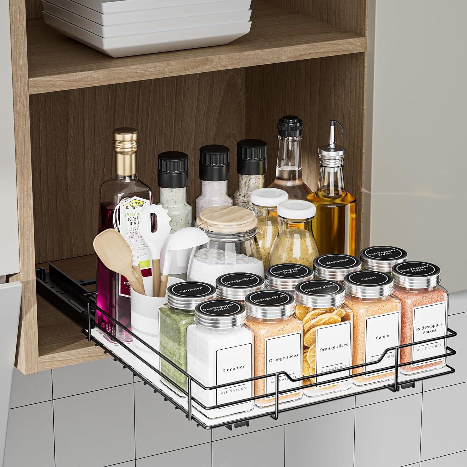 Ausziehbares Gewürzregal Schwarz für Schrank Organizer-Küche