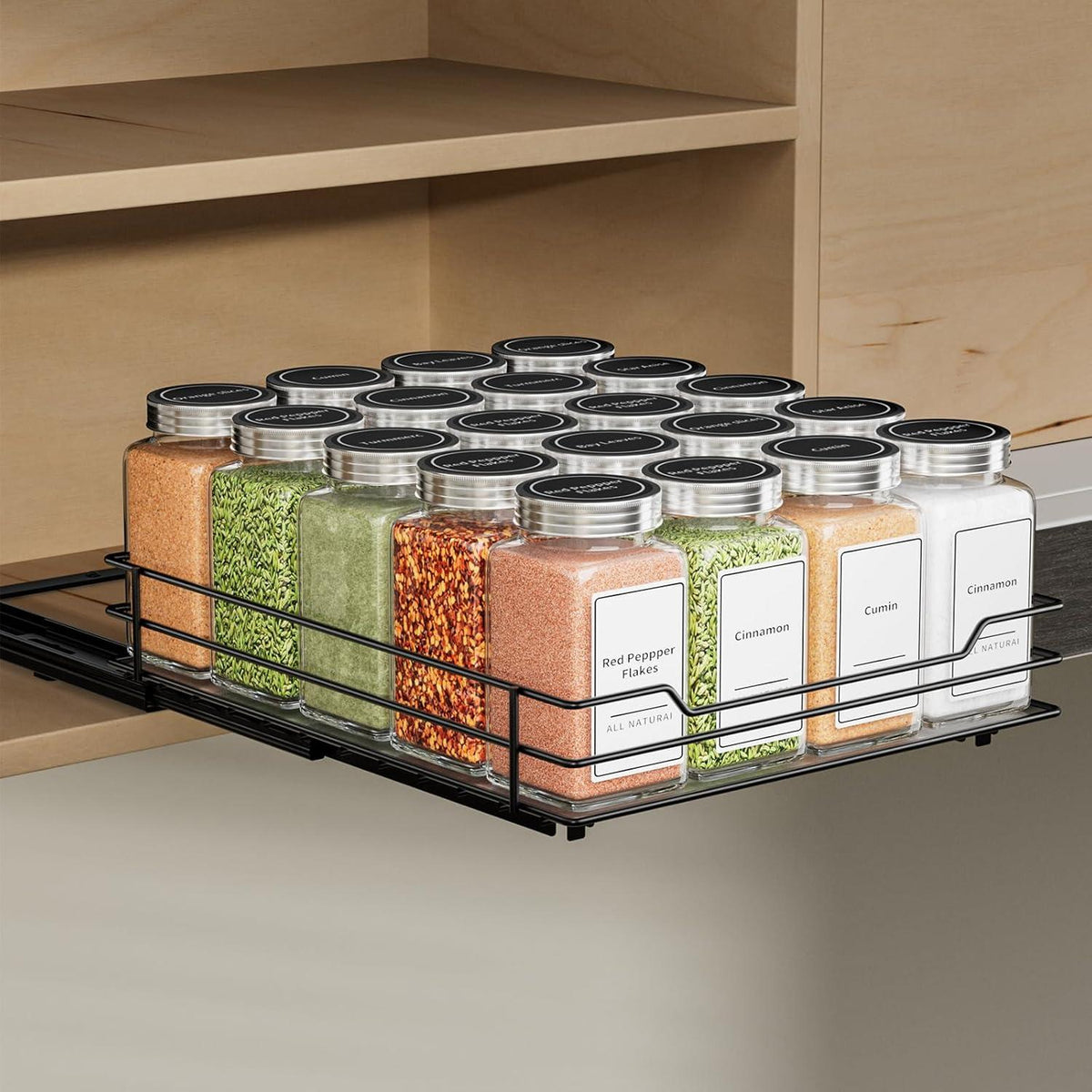 Ausziehbares Gewürzregal Schwarz Platzsparend Organizer