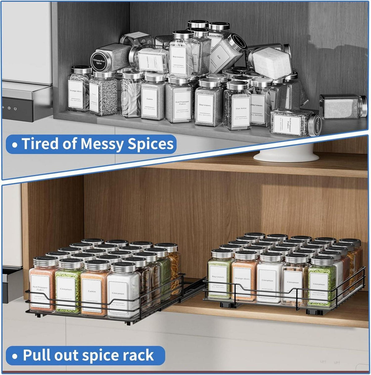 Ausziehbares Gewürzregal Schwarz Schrank Organizer Platzsparend