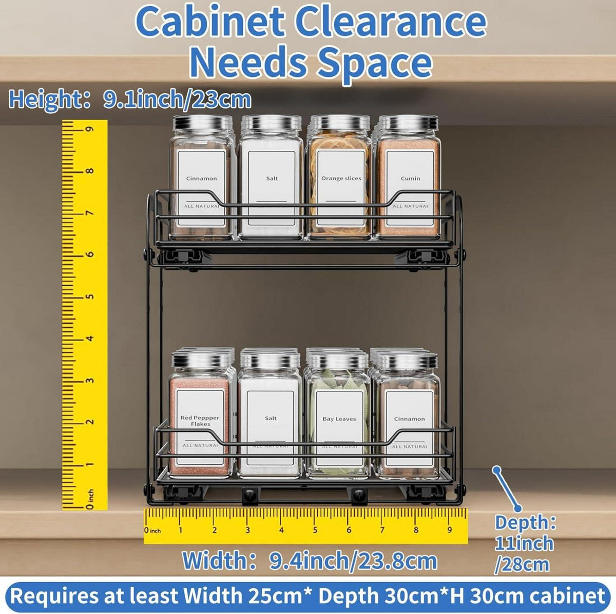 Ausziehbares Gewürzregal 2 Etagen Schwarz - Höhenverstellbar