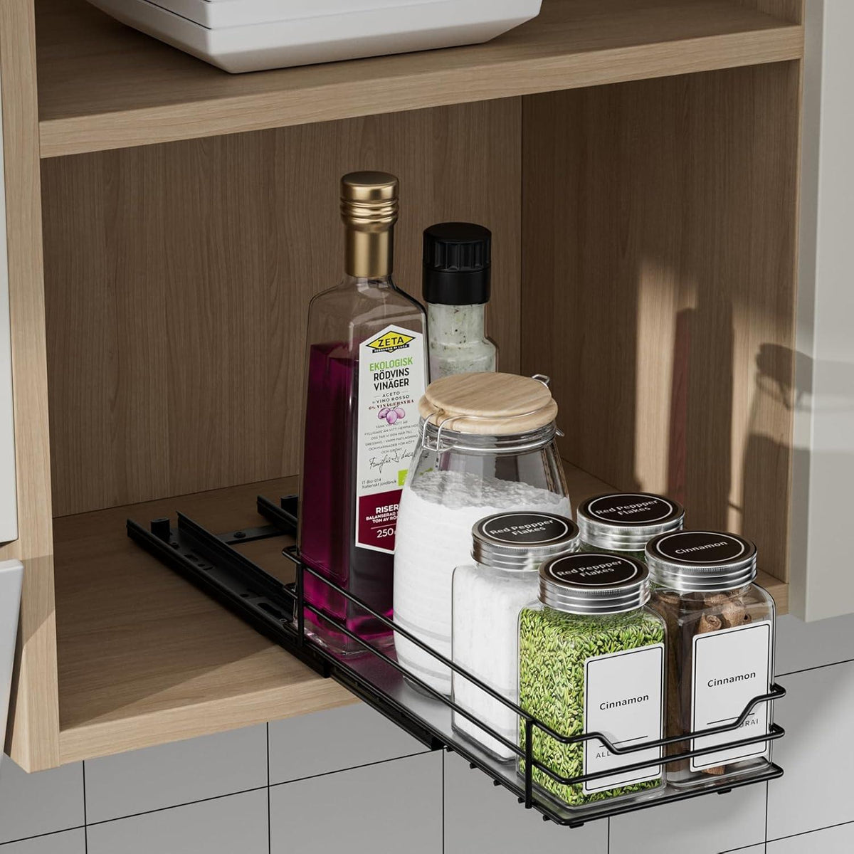 Ausziehbares Gewürzregal Schwarz für Schrank Organizer