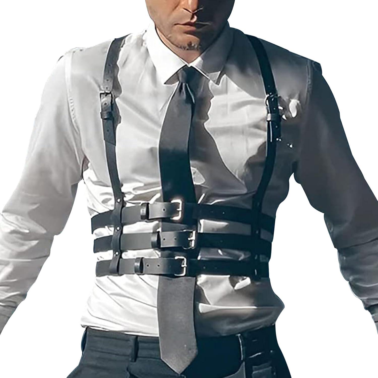 Herren PU Leder Brust Harness Gothic Fetisch Punk Bandage Clubwear