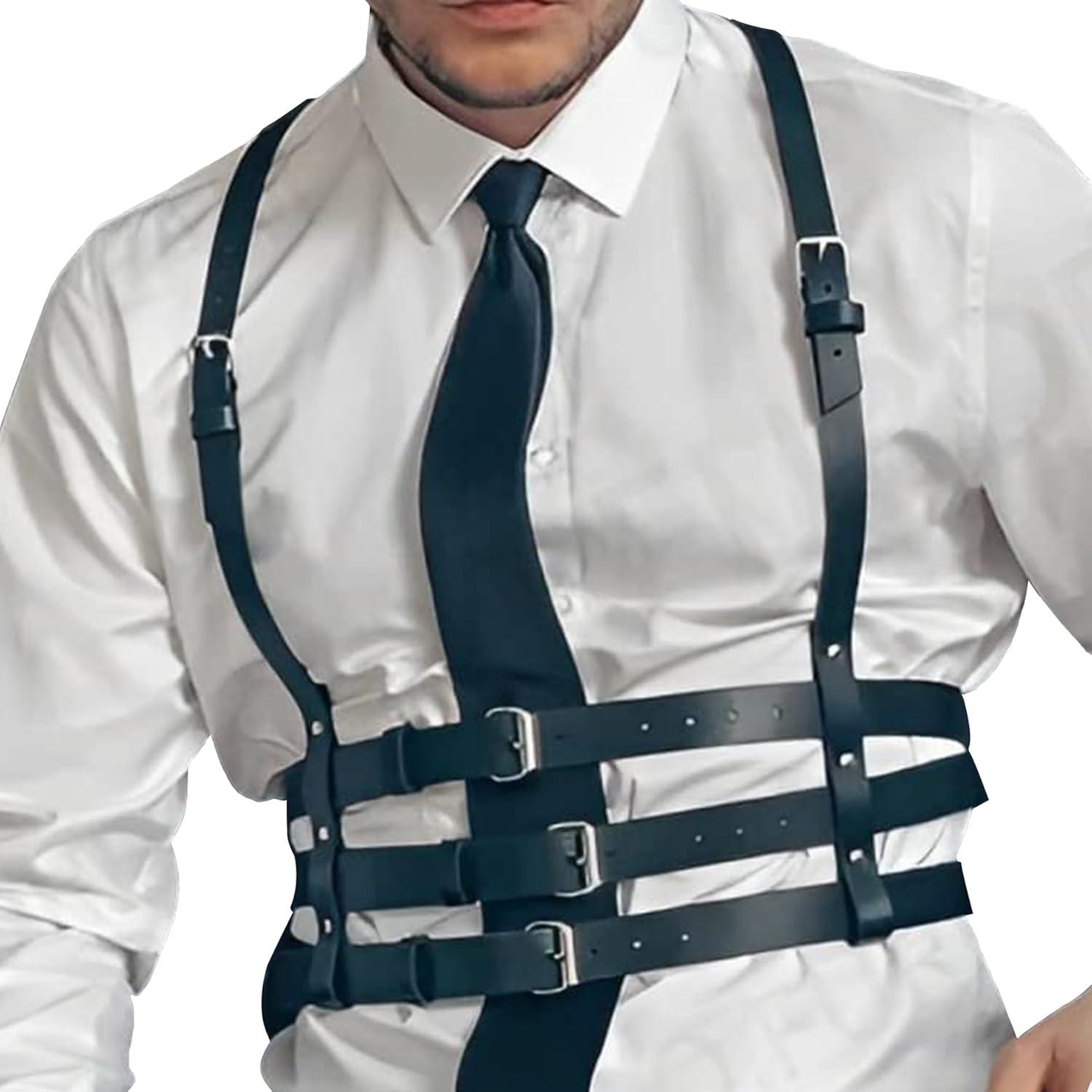 Herren Punk PU Leder Brust Harness Gothic Fetisch Cosplay Clubwear