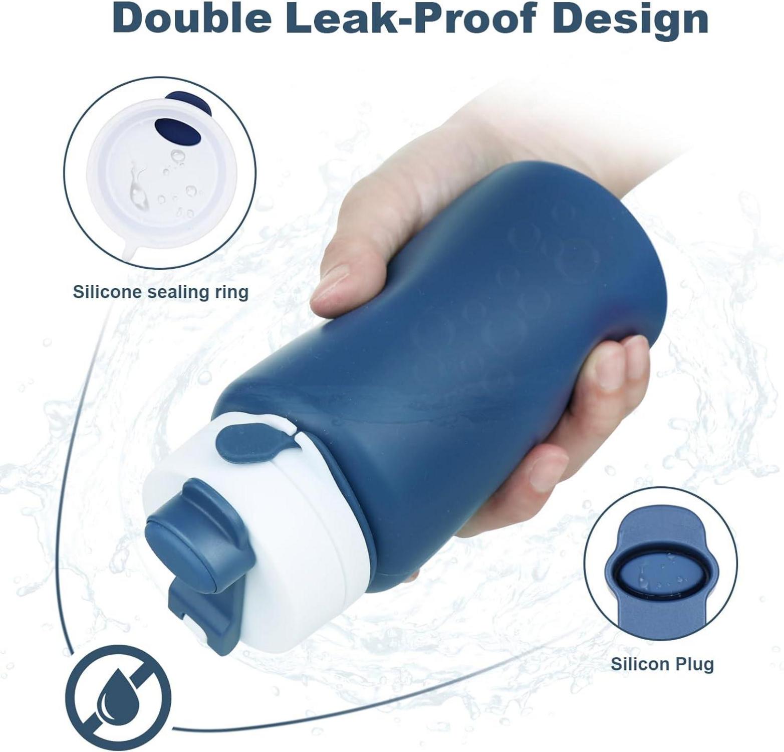 NAVTUE Faltbare Trinkflasche 550ml BPA-frei Auslaufsicher für Reisen Camping Fitness Blau