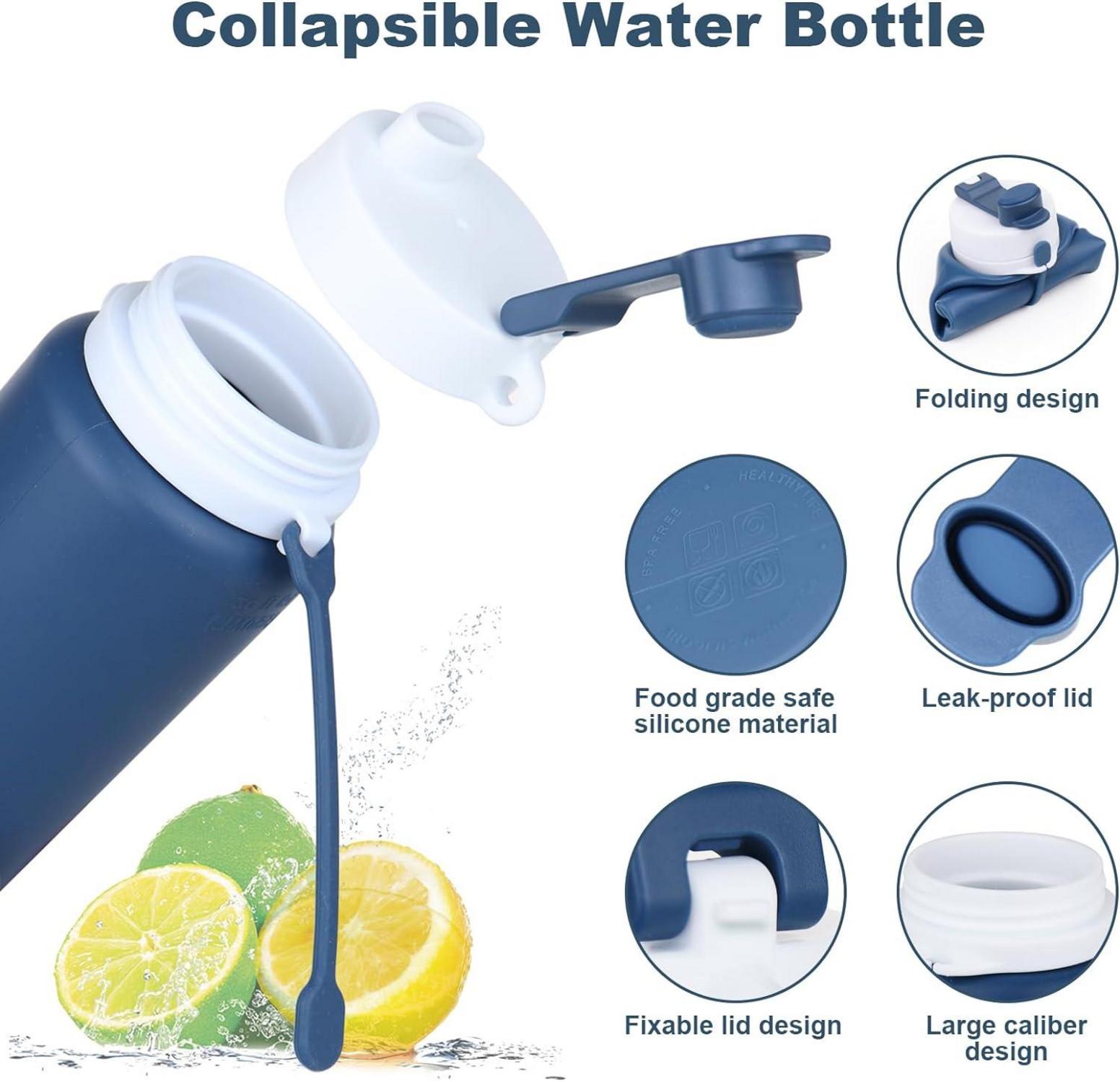 NAVTUE Faltbare Trinkflasche 550ml BPA Free Auslaufsicher Blau