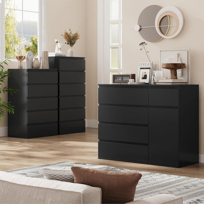 Kommode mit 5 Schubladen & Tür – 100cm Sideboard Schwarz