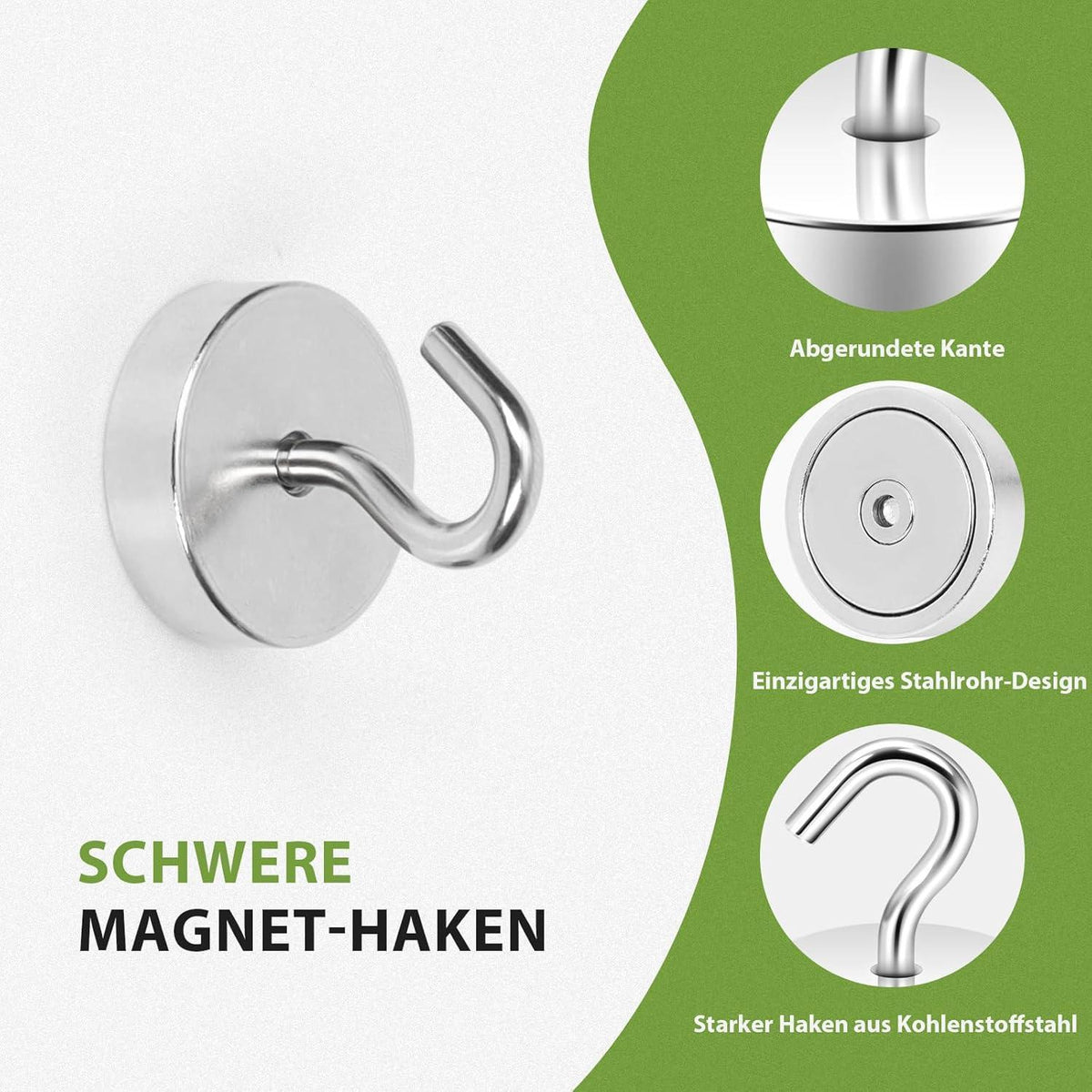 Extra Starker Magnethaken 30kg Silber für Werkstatt & Camping