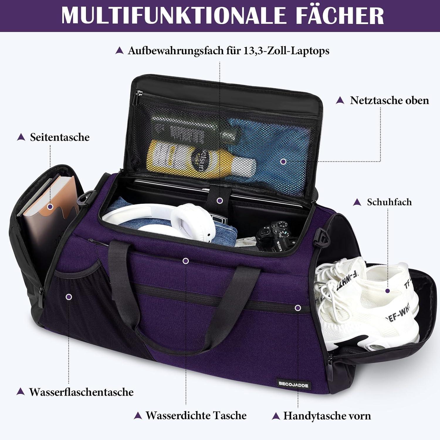 Sporttasche Herren 45L Groß Wasserdicht mit Schuhfach