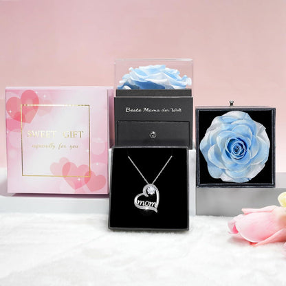 Ewige Rose & Mama Halskette Geschenkbox 925 Silber Rosen Set