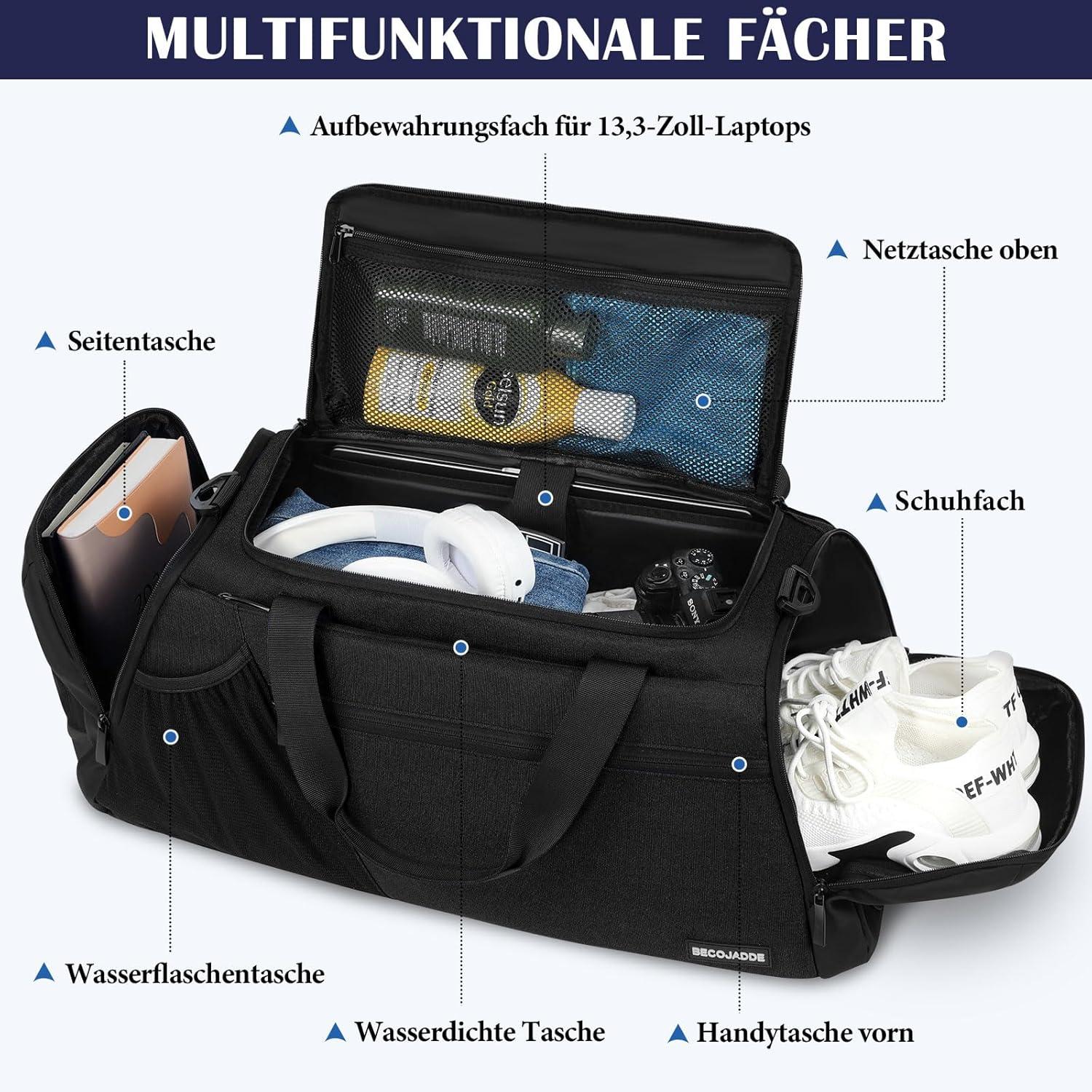 Sporttasche Herren 45L Groß Rucksack Schuhfach Nassfach