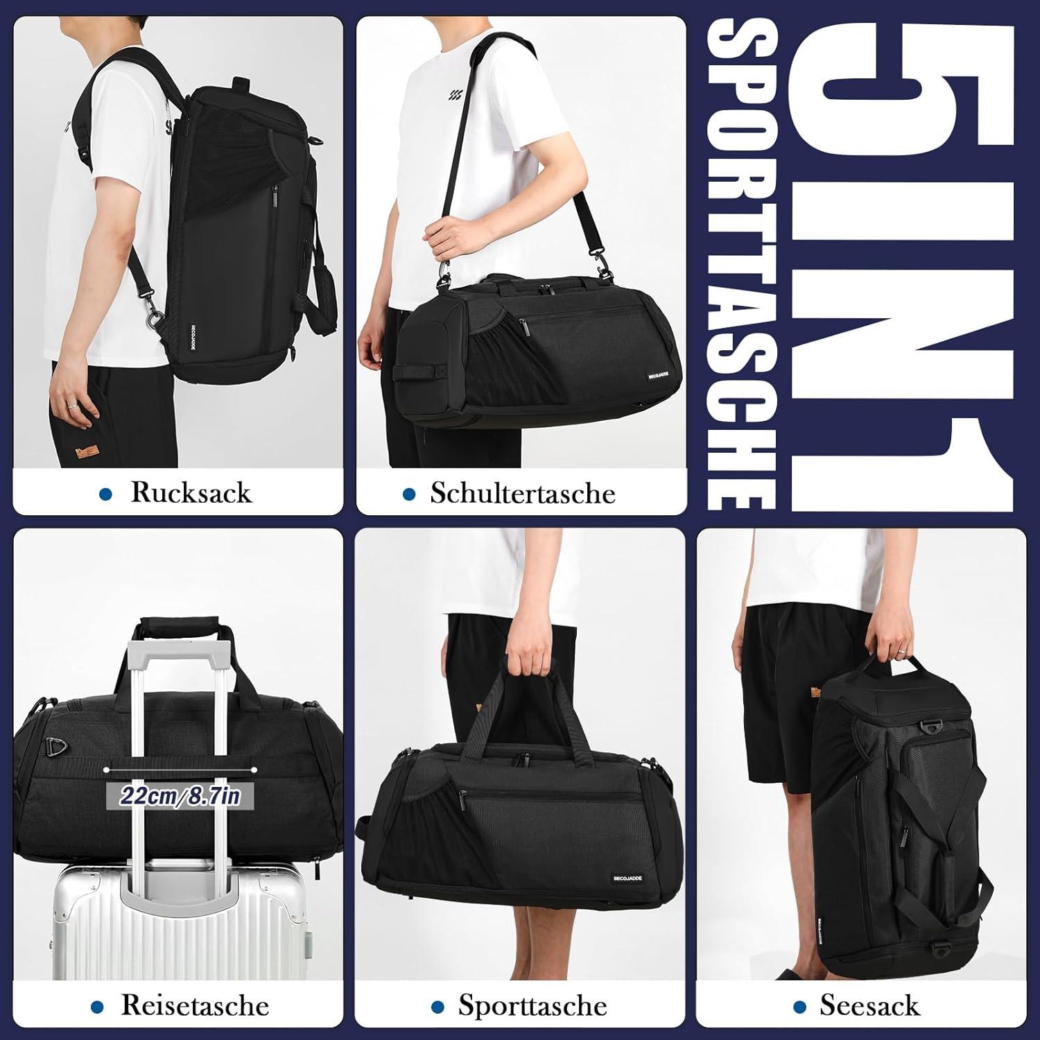 Große Sporttasche Herren 45L mit Nassfach und Schuhfach, Schwarz