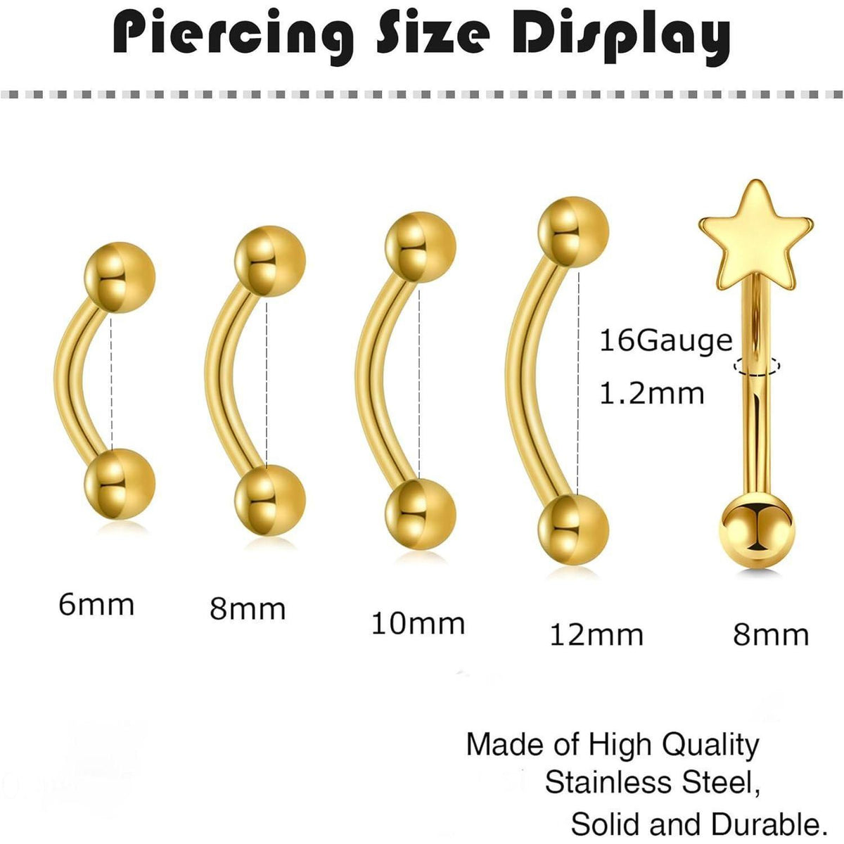 Chirurgenstahl Curved Barbell Piercing mit Stern, 16G