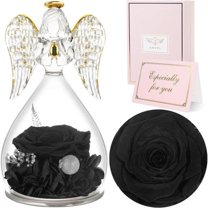 Ewige Rose Engel Figur Geschenk Muttertag Glas Schwarz
