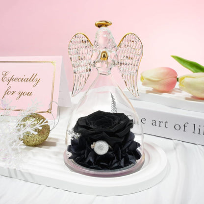 Ewige Rose Engel Figur Geschenk Muttertag Glas Schwarz