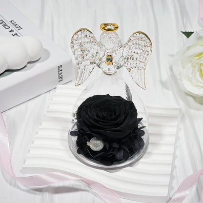 Ewige Rose Engel Figur Geschenk Muttertag Glas Schwarz