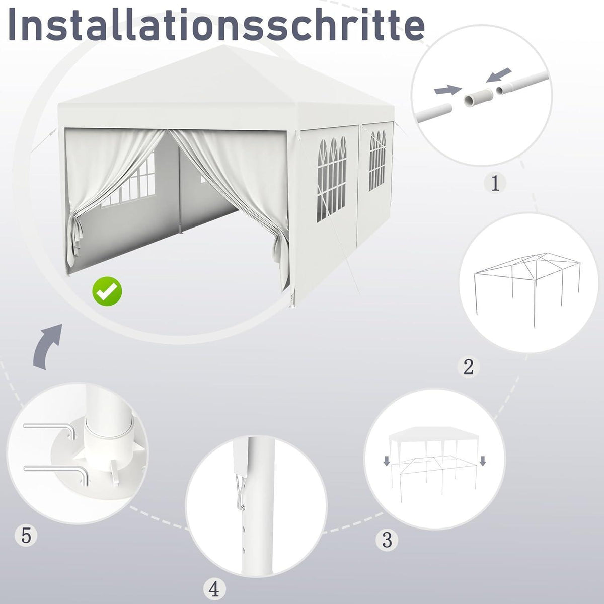 3x6m Partyzelt mit Seitenteilen & Fenstern – Weiß