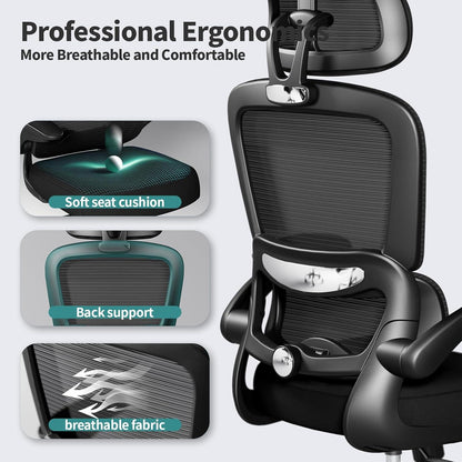 Ergonomischer Mesh Bürostuhl Schwarz Höhenverstellbar Drehstuhl