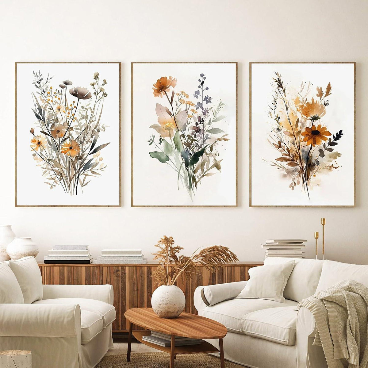 3er Poster Set Gouache Blumen Bilder Wandkunst 30x40cm