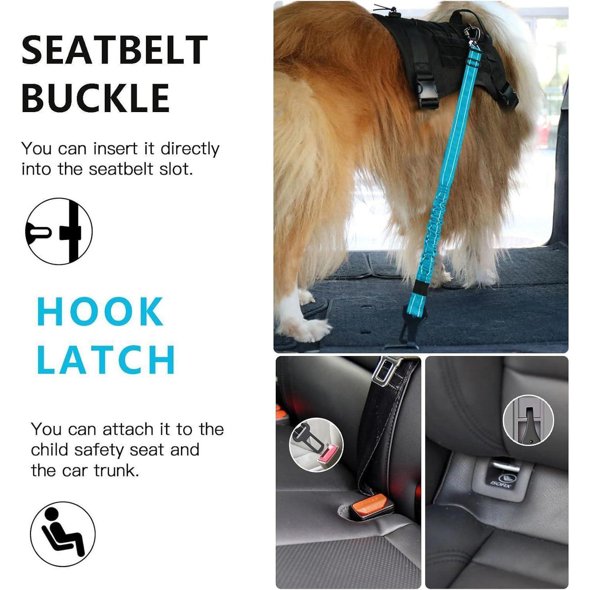 Hund Auto Sicherheitsgurt mit Bungee & 360° Drehklickverschluss