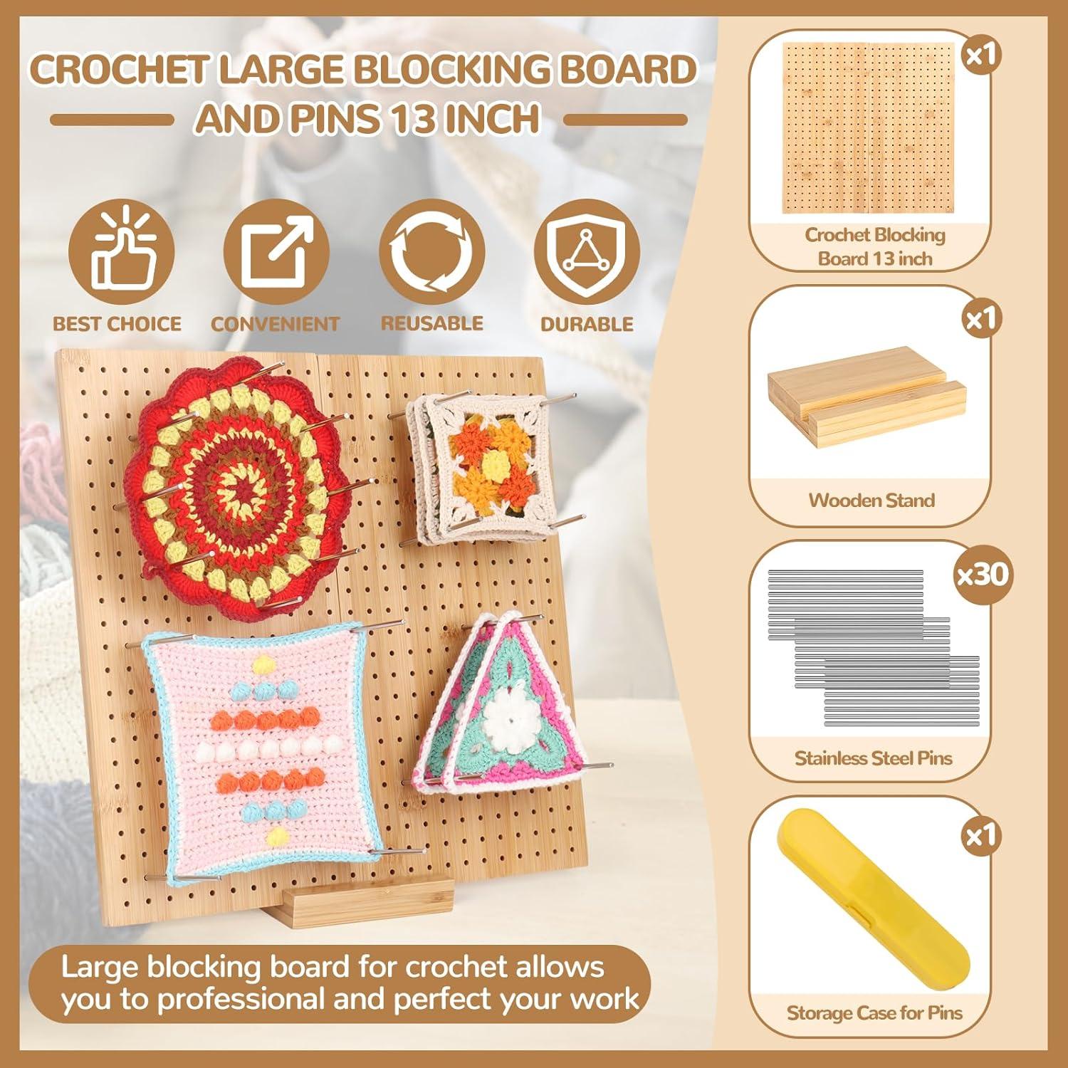 33cm Granny Square Spanner Groß mit 30 Edelstahl-Stabstiften und Faltbarem Sperrbrett