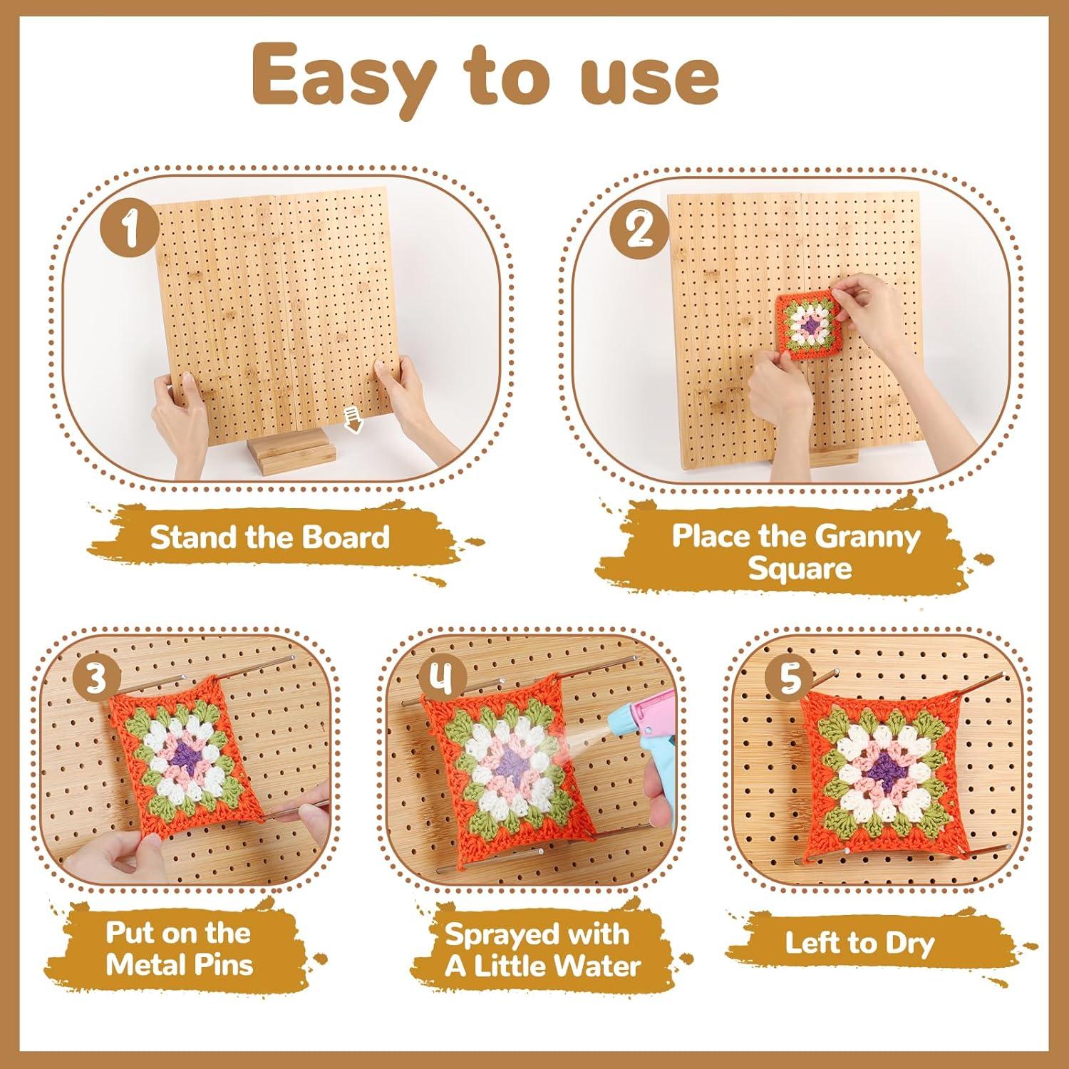 Wooden Blocking Board 33cm Granny Square Spanner Groß Holz Edelstahl-Stabstifte