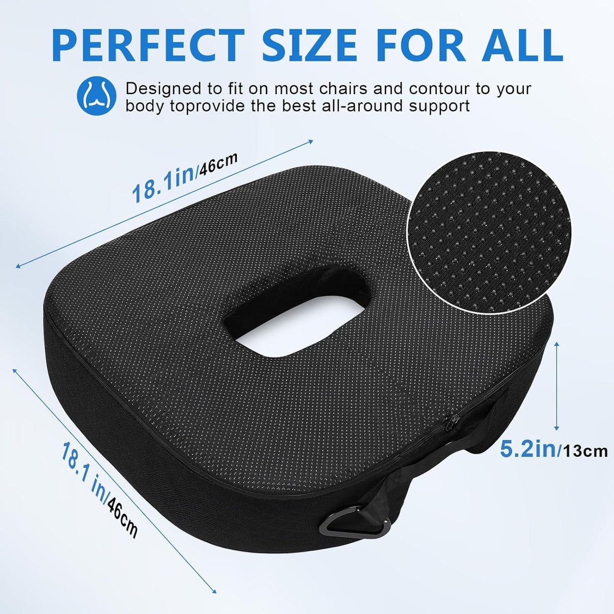 Sitzkissen Memory Foam Steißbeinkissen Donut Kissen Hüften ergonomisch XL Schwarz