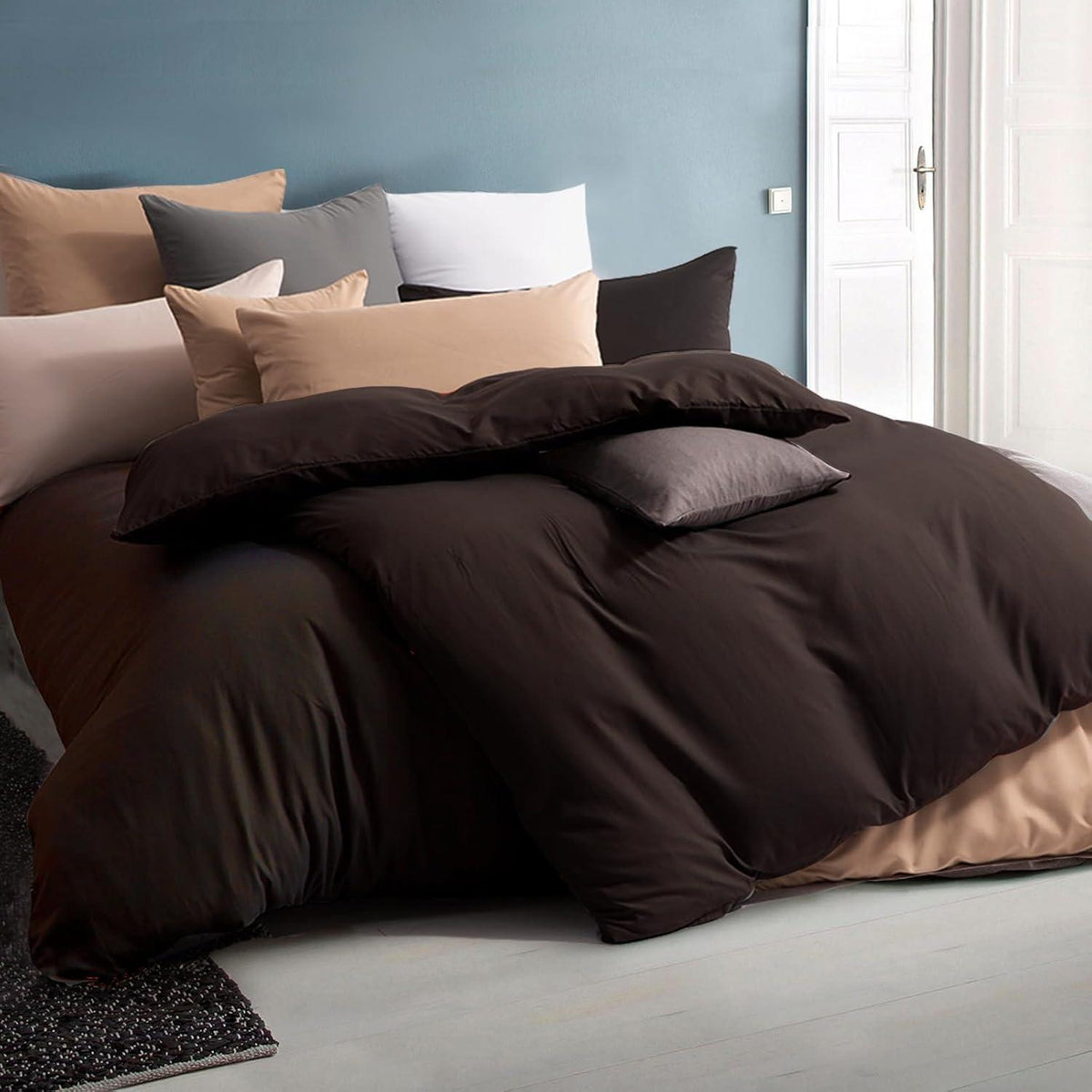 Bettwäsche-Set 4-teilig 155x220 cm Braun Mikrofaser Bügelfrei