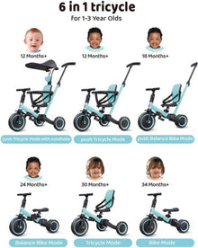 6-in-1 Dreirad für Kleinkinder | Laufrad mit Schubstange