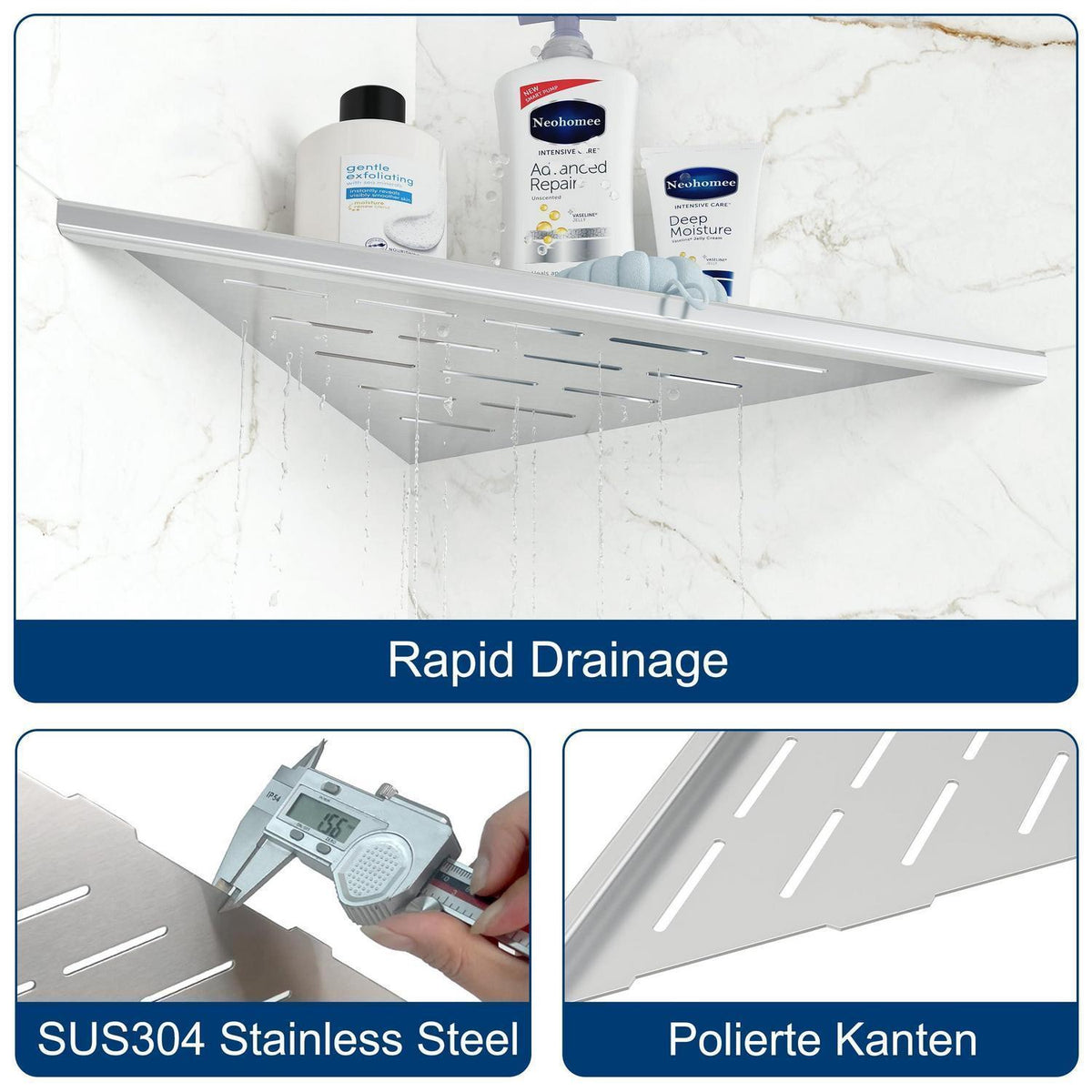 Edelstahl Duschablage Ecke – 2er Set mit Fugenentferner