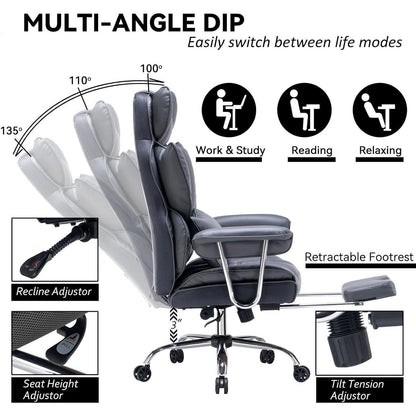 Bürostuhl PU Leder ergonomisch Drehstuhl Fußstütze