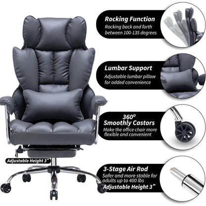 Bürostuhl PU Leder ergonomisch Drehstuhl Fußstütze