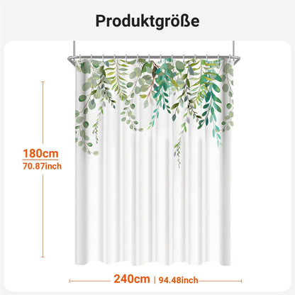 Duschvorhang 240x180cm Grün Blätter Textil Antibakteriell 16 Ösen Badezimmer