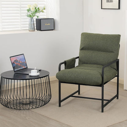 Moderner Loungesessel mit Armlehnen & Seitentasche – Grün