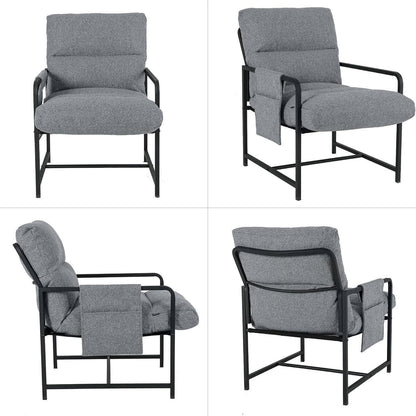 Moderner Loungesessel mit Armlehnen & Seitentasche – Grau