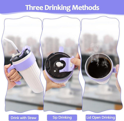 Philorn Thermobecher 800ml Edelstahl Vakuum Trinkbecher weiß Strohhalm