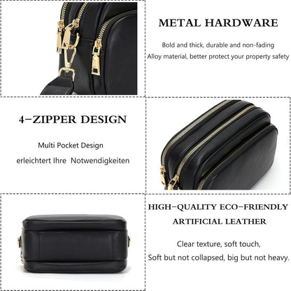Damen Crossbody Bag Handtasche Umhängetasche Breiter Schultergurt Schwarz