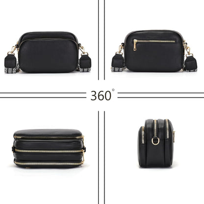 Damen Crossbody Handtasche Umhängetasche Breiter Schultergurt 7 Fächer