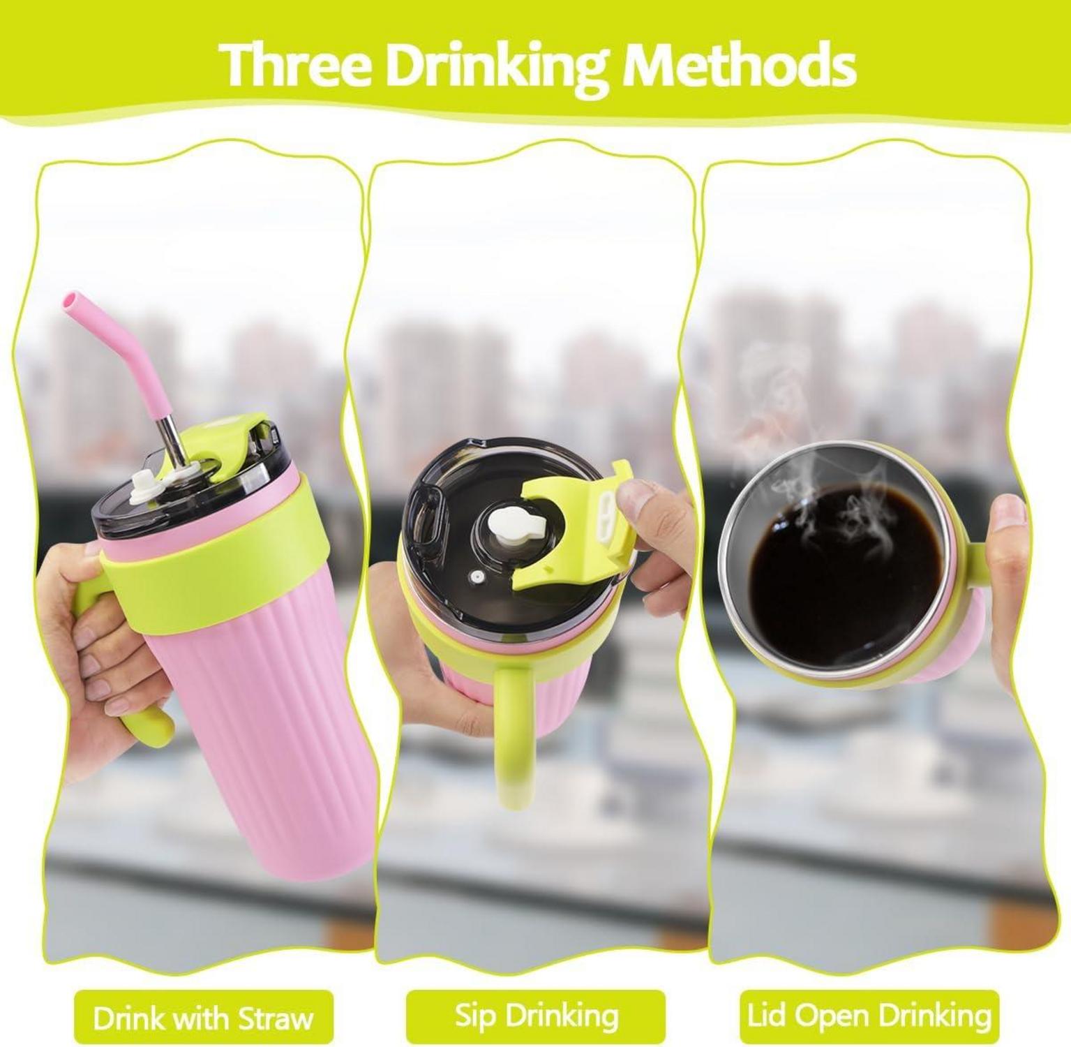 Thermobecher 800ml Vakuum Trinkbecher mit Deckel Strohhalm Isolierbecher