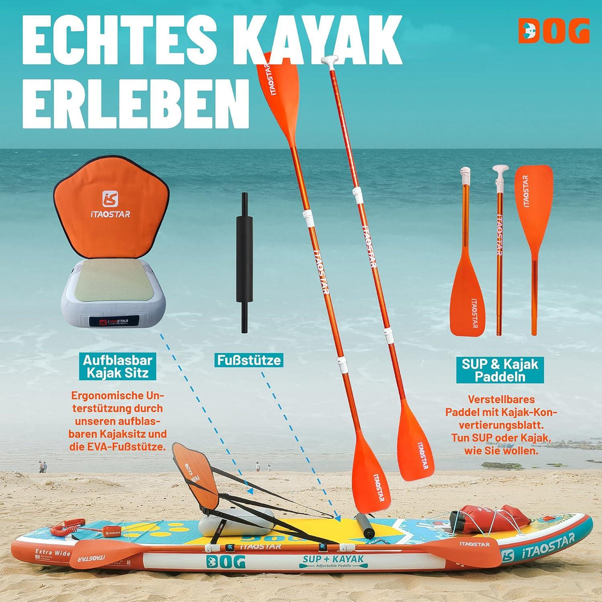 Aufblasbares Stand Up Paddle Board Premium Zubehör ADJ Paddel 120L Backpack