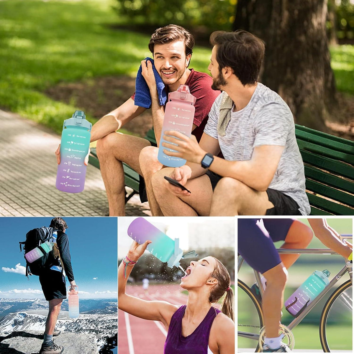 Sport Trinkflasche 2L Zeitmarkierungen Strohhalm BPA-frei Grün Violett