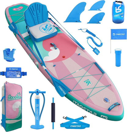 Aufblasbares Stand Up Paddle Board Komplettset Yoga SUP Borad Pink/Yellow