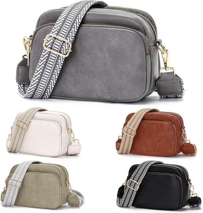 Crossbody Bag Damen Umhängetasche Handytasche Grau mit Breitem