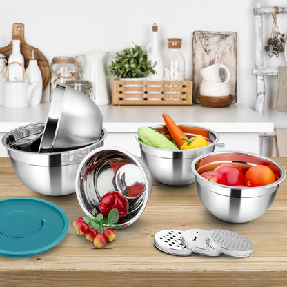 Homikit Rührschüssel Set Edelstahl 5er Stapelbar Luftdichter Deckel 1,2-4,6L